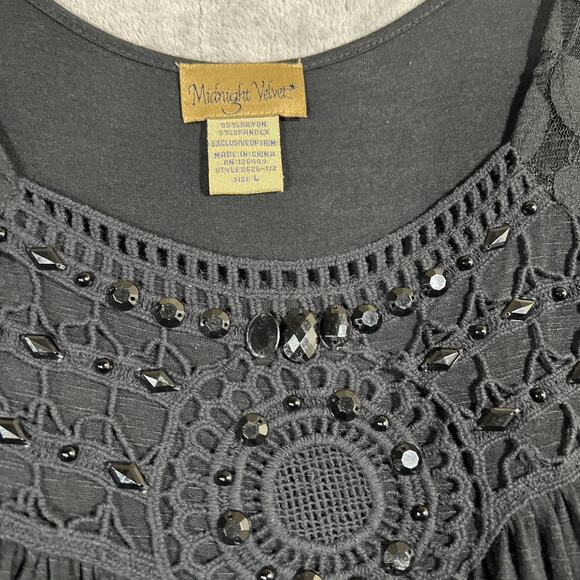 Midnight Velvet Tank Top Large Black Beaded Lace Trim Whimsigoth Fairycore Boho - Picture 4 of 8